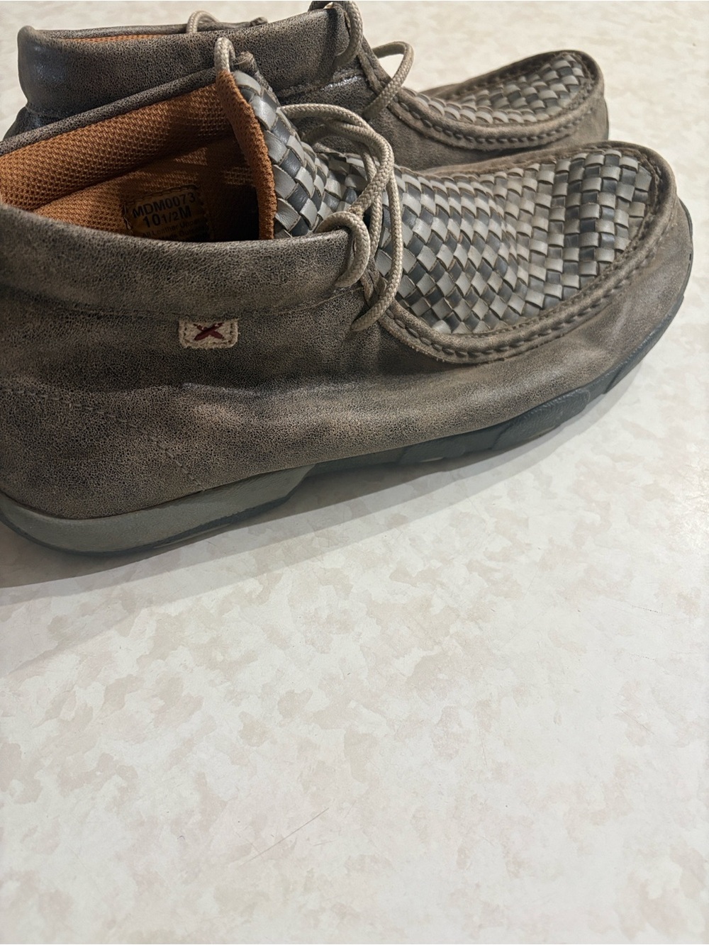 Twisted Taupe Woven Leather Chukka Boots. 10-1/2 - Picture 3 of 9